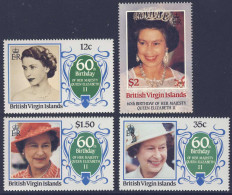 1986-Isole Vergini (MNH=**)s.4v."Queen Elizabeth II, 60th Birthday" - British Virgin Islands