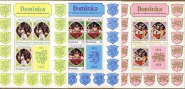 1977-Dominica (MNH=**) Tre Foglietti 9v."25 Anniversario Dell'incoronazione Dell - Dominica (1978-...)