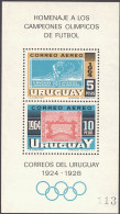 1965-Uruguay (MNH=**) Foglietto S.2v." Omaggio Ai Campioni Olimpici Del Calcio" - Uruguay