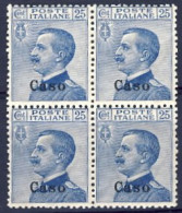 1912-Caso (MNH=**) Quartina Del 25c. Azzurro Michetti - Ägäis (Caso)