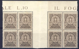 1934-Italia (MNH=**) Due Quartine Del Recapito Autorizzato 10c. Bordo Di Foglio  - Mint/hinged