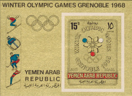 1968-Yemen (MNH=**) Repub.Araba Foglietto S.1v.in Oro " Olimpiadi Invernali Gren - Yémen