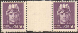 1945-Italia (MNH=**) Coppia Del 50c.Imperiale Senza Fasci Con Interspazio Di Gru - Ungebraucht