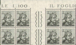 1961-Italia (MNH=**) Blocco Di Otto Esemplari Del L.1 Michelangiolesca Con Inter - 1946-60: Mint/hinged