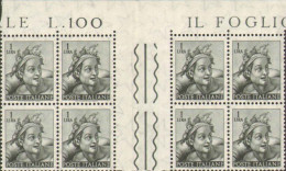 1961-Italia (MNH=**) Blocco Di Otto Esemplari Del L.1 Michelangiolesca Con Inter - 1946-60: Nieuw/plakker