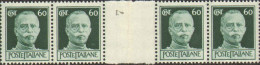 1945-Italia (MNH=**) Blocco Di Quattro Del 60c.Imperiale Senza Fasci Con Intersp - Mint/hinged
