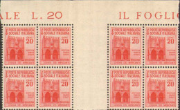 1944-Italia (MNH=**) Blocco Di Otto Del 20c.Monumenti Distrutti Con Interspazio  - Mint/hinged