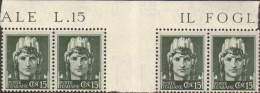 1929-Italia (MNH=**) Blocco Di Quattro Del 15c.Imperiale Con Interspazio Di Grup - Neufs