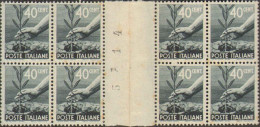 1945-Italia (MNH=**) Blocco Di Otto Esemplari Del 40c.Democratica Con Interspazi - 1946-60: Ungebraucht