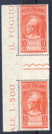 1966-Italia (MNH=**) Coppia Del Posta Pneumatica L.10 Con Interspazio Di Gruppo - 1946-60: Mint/hinged