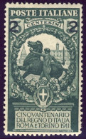 1913-Italia (MLH=*)cinquantenario Unità D'Italia Soprastampato 2 Su 5c.verde Cif - Mint/hinged