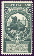 1913-Italia (MLH=*)Cinquantenario Unità D'Italia Soprastampato 2 Su 5c.verde Cif - Ungebraucht