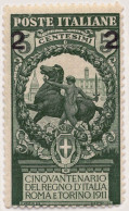 1913-Italia (MLH=*)2 Su 5c.verde Con TL (light Hinge) Cinquantenario Dell'unità  - Ungebraucht