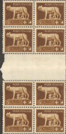 1929-Italia (MNH=**) Blocco Di Otto Del 5c.Imperiale Con Interspazio Di Gruppo - Nuevos