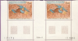 1980-Andorra Francese (MNH=**) 2 Valori Con Interspazio Parte Dell'affresco Chie - Unused Stamps