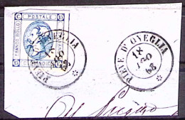 1863-(F=on Piece) PIEVE D'ONEGLIA C.2 Con Rosetta (18.8) Su Frammento Affrancato - Marcofilie