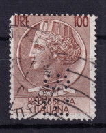 1954 Circa PERFIN F.G. Su Siracusana Grande Lire 100 Usato - 1946-60: Afgestempeld