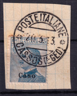 1913 (F=on Piece) POSTE ITALIANE/CASSOS (Egeo) C.2 (20.3) Completo Su Frammento  - Ägäis (Caso)