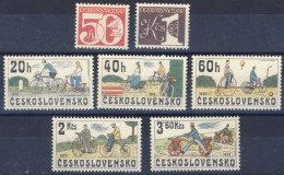 1978-Cecoslovacchia (MNH=**) 2 Serie 7 Valori Cifra, Velocipedi - Altri & Non Classificati