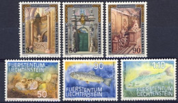 1987-Liechtenstein (MNH=**) 2 Serie 6 Valori Pesci Architettura Religiosa - Nuevos