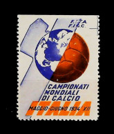 1934-Italia Campionati Mondiali Di Calcio Erinnofilo Non Gommato - Erinnophilie