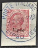 1913 POSTE ITALIANE/LIPSO (EGEO) C.2 (17.2) Su Frammento, Affrancato Lipso C.10 - Aegean (Lipso)