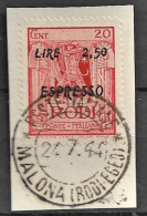 1944 POSTE ITALIANE/MALONA(EGEO) C.2 (24.7) Su Frammento, Affrancato Egeo Sopras - Aegean