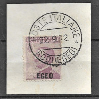 1912 POSTE ITALIANE/RODI (EGEO) C.2 (22.9) Su Frammento Affrancato Egeo C.50 - Aegean