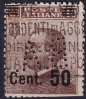 1923 Circa PERFIN B.A. Su Michetti Sopr.c.50/40 Usato Dent.irregolare - Usados