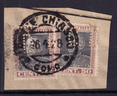 1928 (F=on Piece) PERFIN D.C. (Danza Et C.) Su Frammento Affrancato Effigie Copp - Afgestempeld