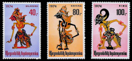 1974-Indonesia (MNH=**) Serie 3 Valori Arte Bambole Wajong - Indonesië