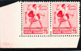 1944-Italia (MNH=**) 75c.Tamburino Varietà Con Macchia Di Colore Sulla Gamba Sin - Neufs
