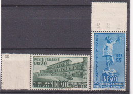 1950-Italia (MNH=**) S.2 Valori Unesco Con Bordo Di Foglio - 1946-60: Mint/hinged