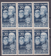 1950-Italia (MNH=**) Blocco Di 6 Pionieri Industria Laniera - 1946-60: Nieuw/plakker