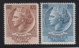 1954-Italia (MNH=**) Serie 2 Alti Valori Turrita, Ben Centrati - 1946-60: Neufs