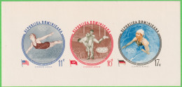 1956-Dominicana (MNH=**) Foglietto 3v.Melbourne Non Dentellato - Repubblica Domenicana