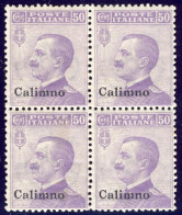 1912-Calimno (MNH=**) Quartina 50c. Violetto Cat.Sassone Euro 15 - Egée (Calino)