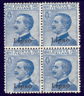 1912-Lipso (MNH=**) Quartina 25c. Azzurro Michetti Cat.Sassone Euro 15 - Aegean (Lipso)