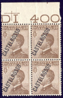 1924-Castelrosso (MNH=**) Quartina 40c. Michetti Soprastampa Obliqua Con Bordo D - Castelrosso