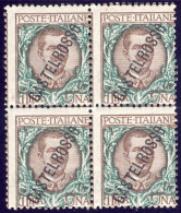 1924-Castelrosso (MNH=**) Quartina L.1 Soprastampa In Obliquo Cat.Sassone Euro 3 - Castelrosso