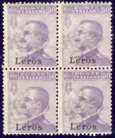 1912-Lero (MNH=**) Quartina 50c. Michetti Cat.Sassone Euro 15 - Egeo (Lero)