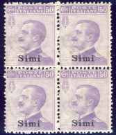 1912-Simi (MNH=**) Quartina 50c. Michetti Cat.Sassone Euro 15 - Egeo (Simi)
