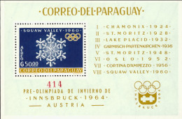 1964-Paraguay (MNH=**) Foglietto S.1v." Olimpiadi Di Innsbruck" - Paraguay