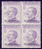 1912-Scarpanto (MNH=**) Quartina 50c. Michetti Cat.Sassone Euro 30 - Egée (Scarpanto)