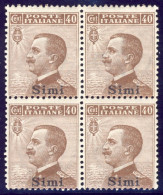 1912-Simi (MNH=**) Quartina 40c. Michetti Cat.Sassone Euro 15 - Egée (Simi)