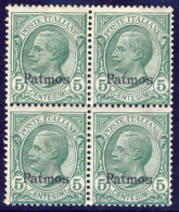1912-Patmo (MNH=**) Quartina 5c. Leoni Cat.Sassone Euro 50 - Egeo (Patmo)