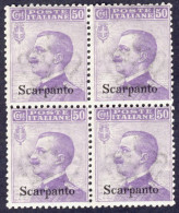 1912-Scarpanto (MNH=**) Quartina 50c. Michetti Cat.Sassone Euro 30 - Ägäis (Scarpanto)