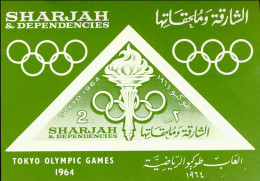 1964-Sharjah (MNH=**) Foglietto Non Dentellato 2r."Olimpiadi Di Tokyo" - Schardscha