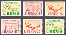 1964-Liberia (MNH=**) S.3v.dentellati + Non Dentellati "Olimpiadi Di Tokyo" - Liberia