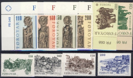 1980/1-Faeroer (MNH=**) 3 Serie 10 Valori Europa,intagli Lignei,vedute - Féroé (Iles)